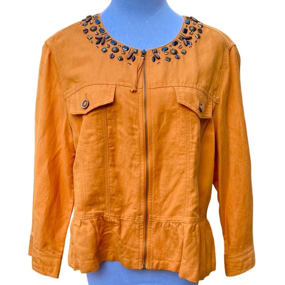 Ruby Rd Jacket Golden Orange Linen Peplum Jacket 14 Boho Indie Artsy Hipster